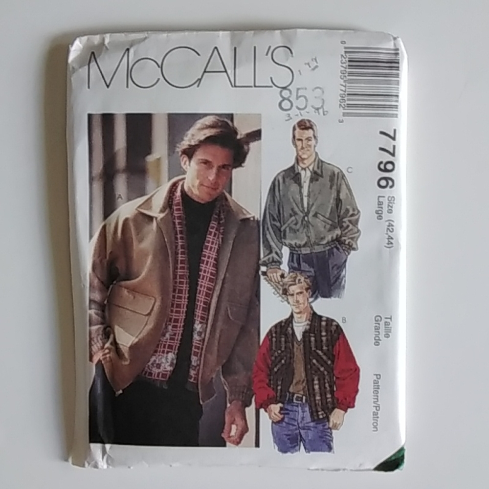 McCall's Pattern SZ L (42, 44) Mens Jacket #7796